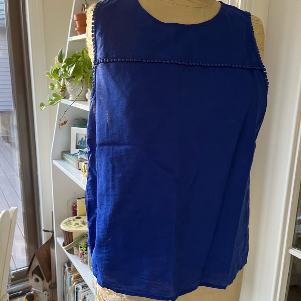 J. Crew Royal Blue Sleeveless Beaded-Trim Top